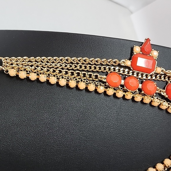 J. CREW  Salmon Orange Antique Gold Tone Multi-Strand Necklace - Picture 4 of 10